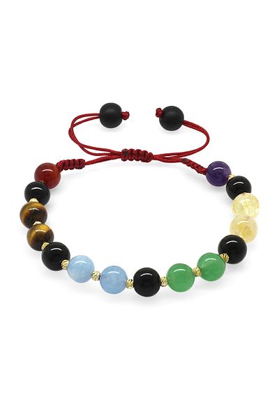 Tesbihane Macrame Braided Globe Cut Dorica Ball Decorated Multiple Natural Stone Combination Women's Success Bracelet