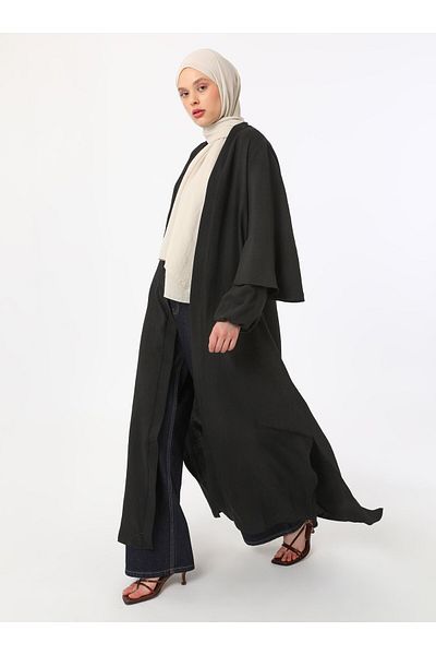 Refka Aerobin Fabric Long Abaya με λεπτομέρεια βολάν με λαβή - Μαύρο - Refka