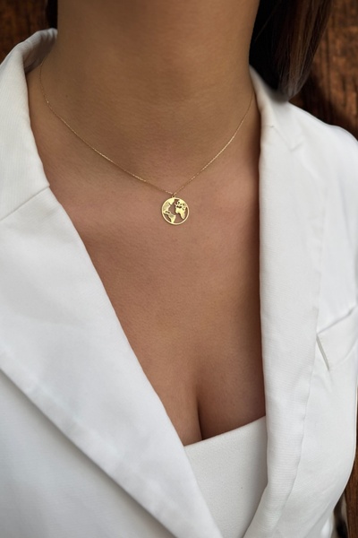 Utku Kuyumculuk 14 AYAR DÜNYA FİGÜRLÜ ALTIN KOLYE