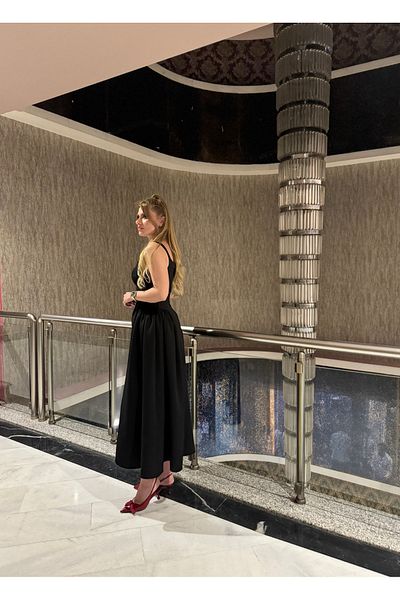Store Square Neck Straps Corset Model Midi Length Dress