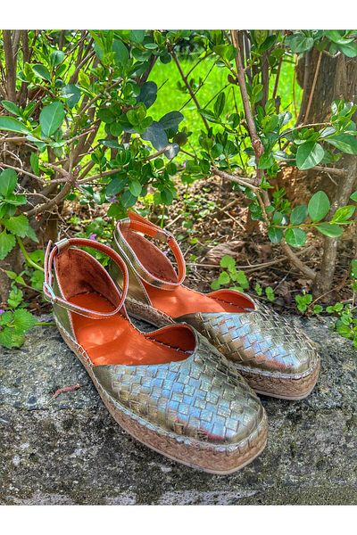 Butik Noble Shoes Genuine Leather Espadrille Silver Women Sandals