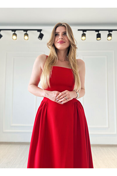 Store Kare Yaka Askılı Korse Model Midi Boy Elbise