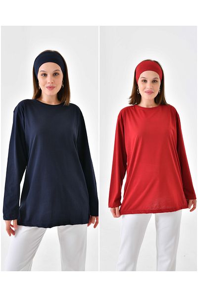 mirach 4-Pack Tunic Bandana Suit Set Navy Blue and Red Bonnet Suit Hijab Tunic Combed Cotton Oversize