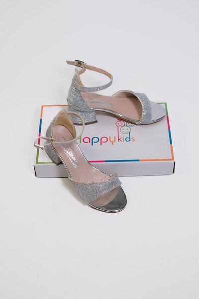 BUTİKHAPPYKİDS Pantofi de seară pentru fetiță, cu dungi, piatră de apă, argintiu, pentru absolvire, cu tocuri de nuntă, pantofi de seară pentru copii