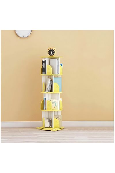 COOYA 4-layer rotating display bookshelf,multi-shelf design,stable and durable,easy to install,yellow