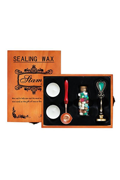 Mühürcüm Antik Mühür 3 Balmumu Wax Eritme Kaşık 5 Parça Tahta Kutulu Hediyelik Set