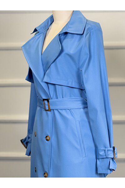 RACE FASHİON Tesettürlü Su Geçirmez Kruvaze Yaka Kemerli Tam Boy Trençkot RC1403056