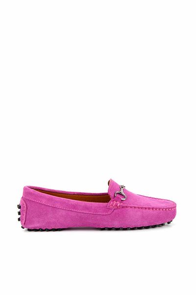 Bambi Dámské mokasínové boty z pravé kůže Fuchsia Suede01274225002