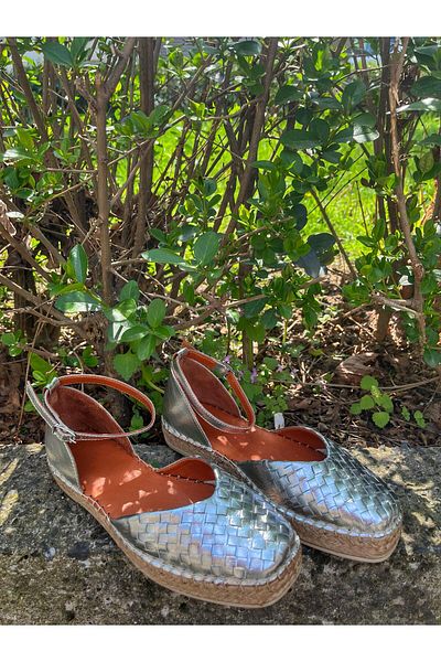 Butik Noble Shoes Genuine Leather Espadrille Silver Women Sandals