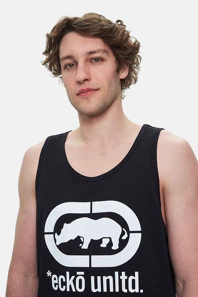 ECKO UNLTD Wilber Black Zero Sleeve Printed Loose Fit Men's Tshirt