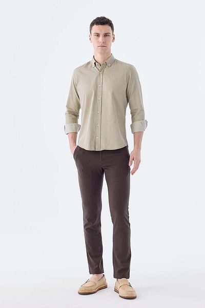 Jakamen Μπεζ Slim Fit Πουκάμισο με Κουμπιά Πέτο 100% Βαμβάκι