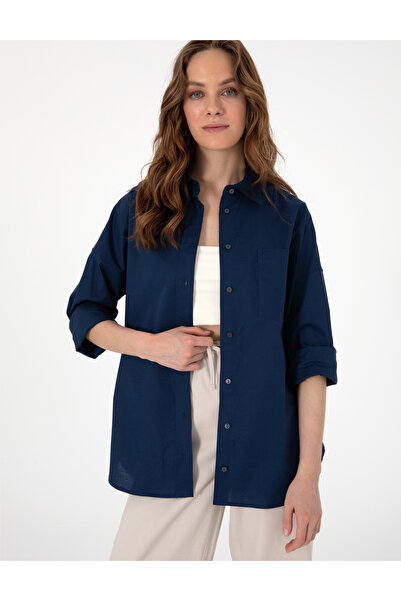 Pierre Cardin Lacivert Oversize Uzun Kollu Gömlek 50313596-VR033