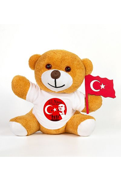 Pababo Happy April 23Rd 25 cm Cute Teddy Bear with T-Shirt & Flag