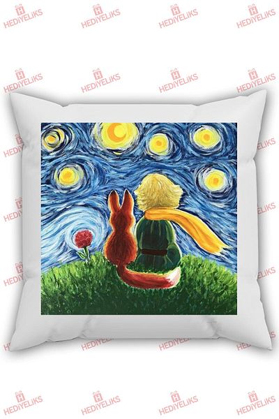 HEDİYELİKS Little Prince Van Gogh Watching Starry Nights Gift Pillow