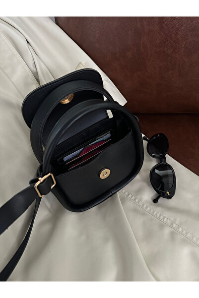 NOTHING Women's Black Covered Mini Shoulder Bag with Magnet Closure