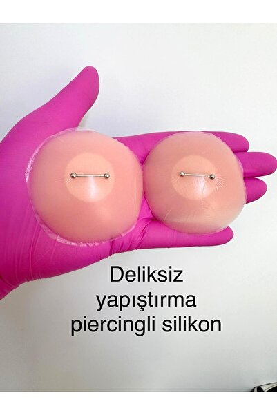 Arescollection 2 ADET DELİKSİZ SİLİKON YAPIŞTIRMA GERÇEK GİBİ GÖRÜNEN MEME UCU NİPPLE PİERCİNGİ (ÇELİK )