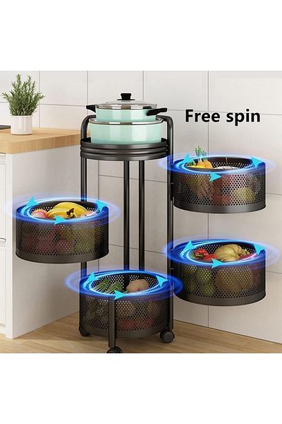 Generic Bisbell Storage Trolley - 4 Tier Kitchen Storage Shelf Round Steel Basket,bb2683