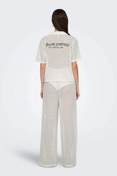 ONLY Women's Onlfreya Openwork Polo Blouse - Buttoned Seasonal Ecru Tennis