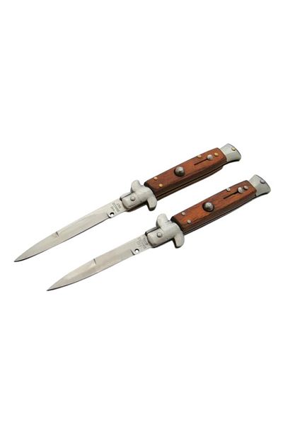 Depox Set de 2 cuțite de vânătoare automate IdeallStore®, Lamă Italiană, Stiletto, oțel inoxidabil, maro