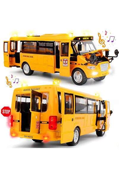 AWH لعبة حافلة مدرسية 9 بوصات - مركبة مصبوبة قابلة للسحب للخلف مزودة بأضواء و...