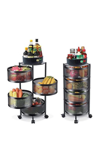 Generic Bisbell Storage Trolley - 4 Tier Kitchen Storage Shelf Round Steel Basket,bb2683