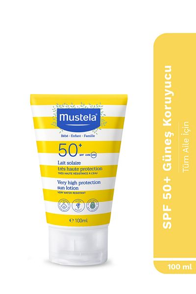 Mustela عامل حماية من الشمس SPF 50 عالي الحماية للوجه والجسم ومقاوم للماء لجميع أنواع البشرة والأطفال والبالغين 100 مل