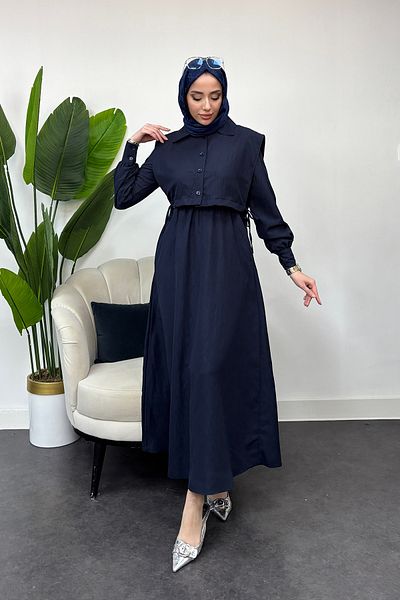Tesettür Diyarı Γυναικείο φόρεμα Hijab με Bolero-Navy Blue