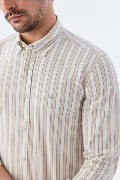 Jakamen Βαμβακερό πουκάμισο με ριγέ γιακά με κουμπιά Mink Comfort Fit