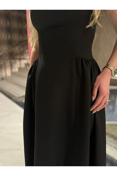 Store Square Neck Straps Corset Model Midi Length Dress