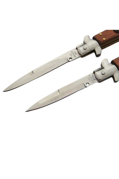 Depox Set de 2 cuțite de vânătoare automate IdeallStore®, Lamă Italiană, Stiletto, oțel inoxidabil, maro