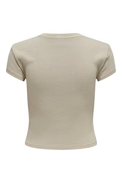 ONLY Onlelina S/S O-Neck Short Top Jrs Noos Women's Beige Blouse - 15320229