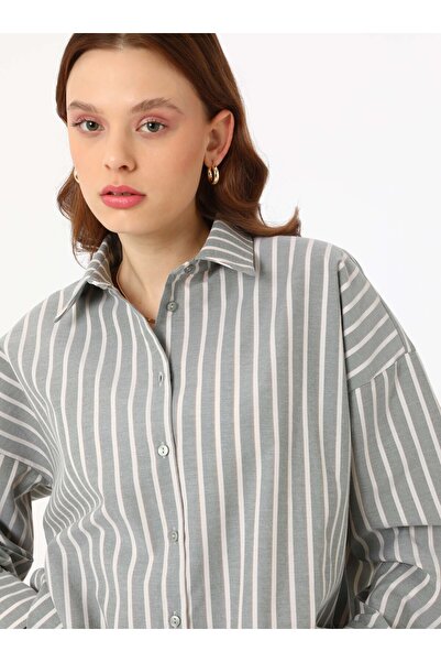 Benin Pamuklu Oversize Gömlek- Yesil - Benin