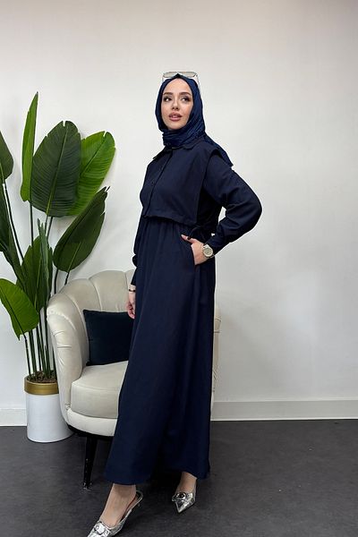 Tesettür Diyarı Γυναικείο φόρεμα Hijab με Bolero-Navy Blue