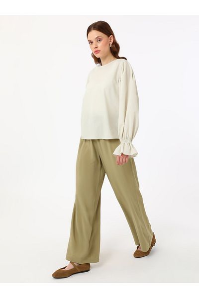 Refka Viscose Trousers with Elastic Waist - Khaki - Refka