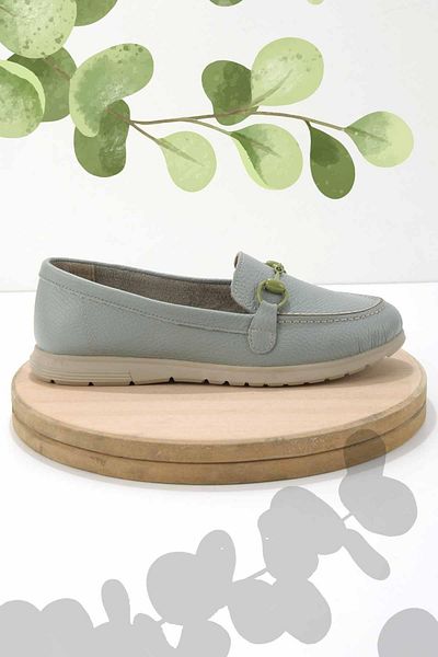 Bambi Зелени кожени дамски мокасини K01269354603