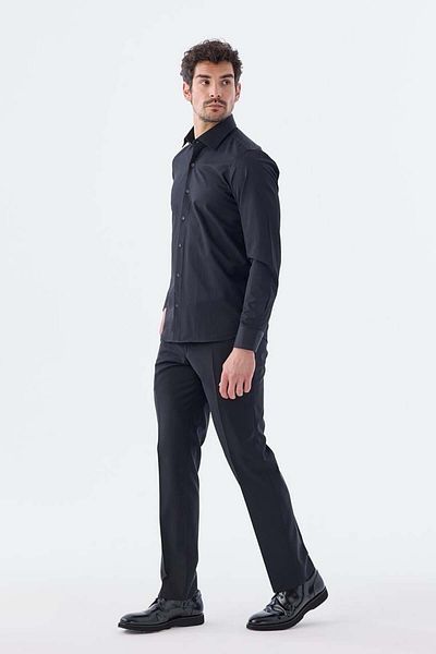 Jakamen Черна памучна риза Slim Fit с италианска яка и класическа вратовръзка
