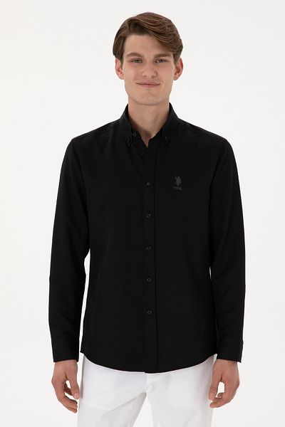 U.S. Polo Assn. Мъжка черна риза с дълъг ръкав, базова, 50298021-VR046