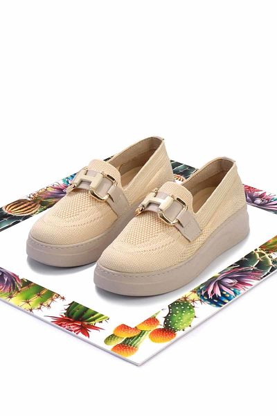 Bambi Loafer de damă tricotaje bej - K 01320302482