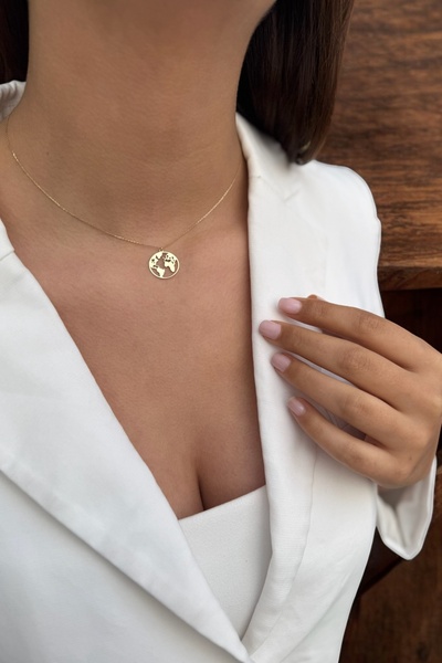 Utku Kuyumculuk 14 AYAR DÜNYA FİGÜRLÜ ALTIN KOLYE