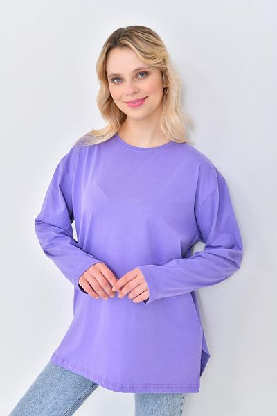 mirach Lavender Cotton Combed Tunic Long Sleeve Blouse T-shirt Top