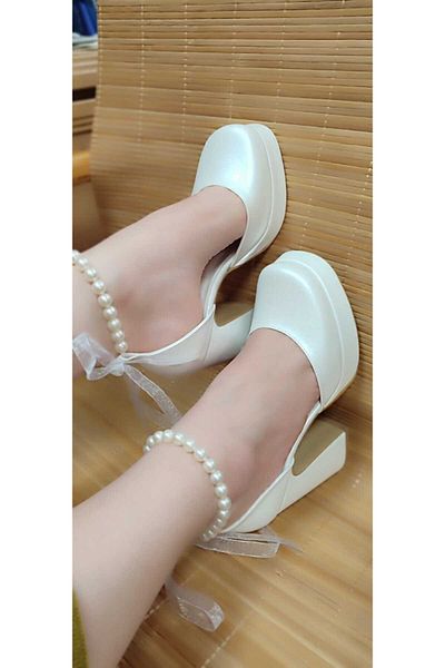 Berush Bride Women's Mother of Pearl Ankle Lace-Up Platform Shoes
