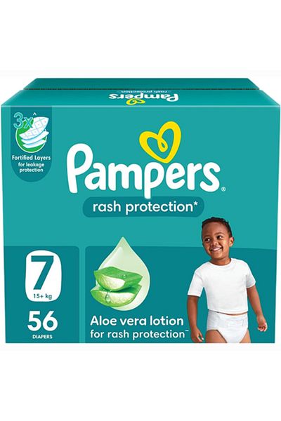 Pampers بامبرز حماية من التسلخات، مقاس 7، 15+ كجم، صندوق جامبو، 56 حفاضة