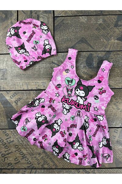moddacocuk Kuromi Patterned Girl's Swimsuit Bonnet