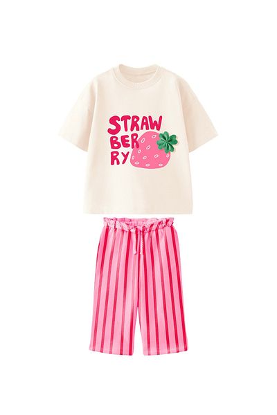 Daisy Dolly Girl's Cotton Print Detailed Muslin Top and Bottom Set