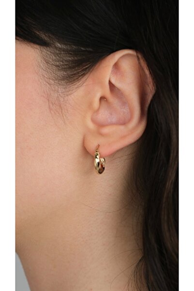 Arpaş 14 Ayar Altın Çizgi Burgulu Klipsli Halka Küpe