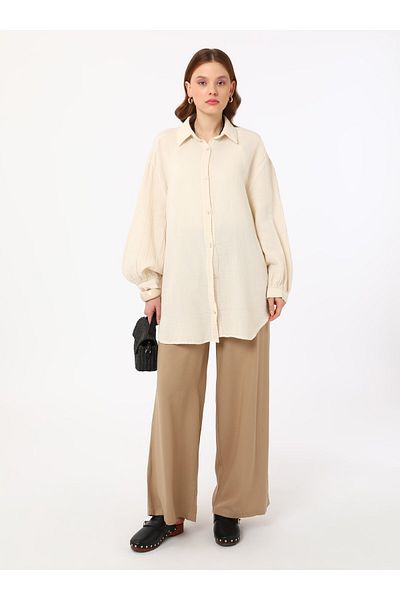 Refka Viscose Trousers with Elastic Waist - Beige - Refka