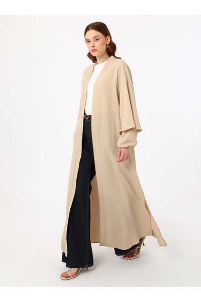 Refka Aerobin Fabric Long Abaya με λεπτομέρεια βολάν με λαβή - Sand Beige - Refka