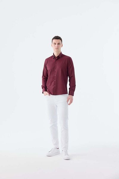 Jakamen Βαμβακερό πουκάμισο με μοτίβο μπορντό Comfort Fit με κουμπιά