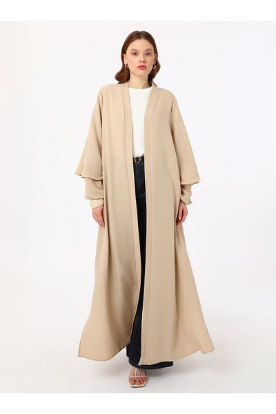 Refka Aerobin Fabric Long Abaya με λεπτομέρεια βολάν με λαβή - Sand Beige - Refka