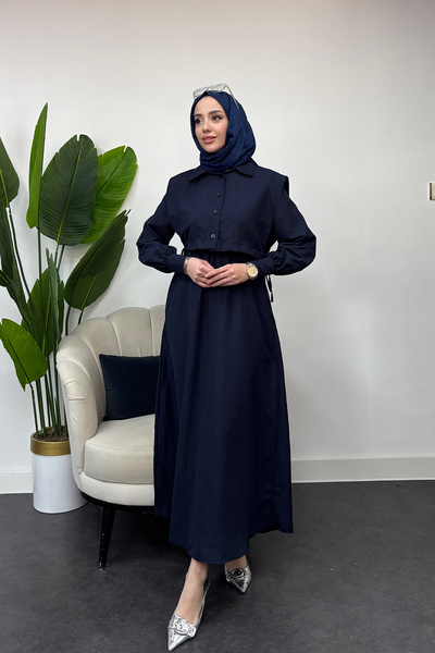 Tesettür Diyarı Kadın Tesettür Giyim Elbise Bolerolu-Lacivert
